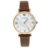 Buy Shop Emporio Armani Meccanico Automatic Silver Dial Burgundy Leather Strap Watch For Women - AR60044 USA Online