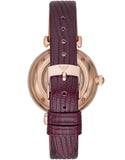 Buy Shop Emporio Armani Meccanico Automatic Silver Dial Burgundy Leather Strap Watch For Women - AR60044 USA Online