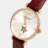 Buy Shop Emporio Armani Meccanico Automatic Silver Dial Burgundy Leather Strap Watch For Women - AR60044 USA Online