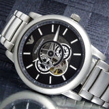 Buy Shop Emporio Armani Meccanico Automatic Skeleton Black Dial Silver Steel Strap Watch For Men - AR60021 USA Online