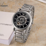Buy Shop Emporio Armani Meccanico Automatic Skeleton Black Dial Silver Steel Strap Watch For Men - AR60021 USA Online