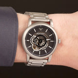 Buy Shop Emporio Armani Meccanico Automatic Skeleton Black Dial Silver Steel Strap Watch For Men - AR60021 USA Online