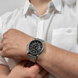 Buy Shop Emporio Armani Meccanico Automatic Skeleton Black Dial Silver Steel Strap Watch For Men - AR60021 USA Online