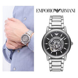 Buy Shop Emporio Armani Meccanico Automatic Skeleton Black Dial Silver Steel Strap Watch For Men - AR60021 USA Online