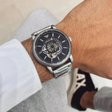 Buy Shop Emporio Armani Meccanico Automatic Skeleton Black Dial Silver Steel Strap Watch For Men - AR60021 USA Online