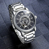 Buy Shop Emporio Armani Meccanico Automatic Skeleton Black Dial Silver Steel Strap Watch For Men - AR60021 USA Online