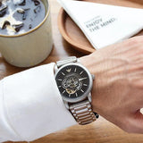 Buy Shop Emporio Armani Meccanico Automatic Skeleton Black Dial Silver Steel Strap Watch For Men - AR60021 USA Online
