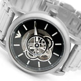 Buy Shop Emporio Armani Meccanico Automatic Skeleton Black Dial Silver Steel Strap Watch For Men - AR60021 USA Online