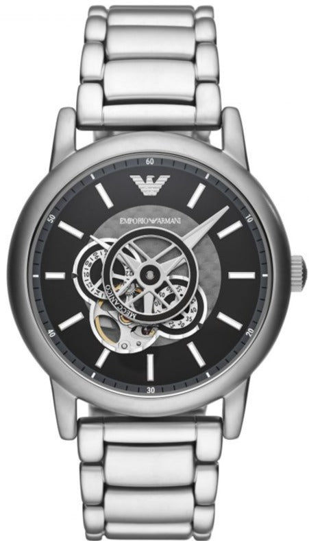 Buy Shop Emporio Armani Meccanico Automatic Skeleton Black Dial Silver Steel Strap Watch For Men - AR60021 USA Online