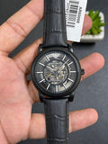 Buy Shop Emporio Armani Meccanico Automatic Skeleton Dial Black Leather Strap Watch For Men - AR60008 USA Online