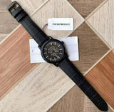 Buy Shop Emporio Armani Meccanico Automatic Skeleton Dial Black Leather Strap Watch For Men - AR60008 USA Online