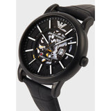 Buy Shop Emporio Armani Meccanico Automatic Skeleton Dial Black Leather Strap Watch For Men - AR60008 USA Online