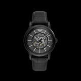 Buy Shop Emporio Armani Meccanico Automatic Skeleton Dial Black Leather Strap Watch For Men - AR60008 USA Online