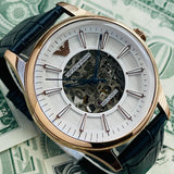 Buy Shop Emporio Armani Meccanico Automatic White Dial Blue Leather Strap Watch For Men - AR1947 USA Online