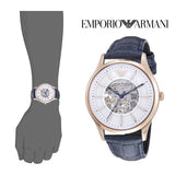 Buy Shop Emporio Armani Meccanico Automatic White Dial Blue Leather Strap Watch For Men - AR1947 USA Online