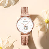 Buy Shop Emporio Armani Meccanico Automatic White Dial Rose Gold Mesh Strap Watch For Women - AR60063 USA Online