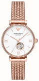 Buy Shop Emporio Armani Meccanico Automatic White Dial Rose Gold Mesh Strap Watch For Women - AR60063 USA Online