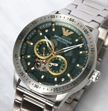 Buy Shop Emporio Armani Meccanico Chronograph Automatic Green Dial Silver Steel Strap Watch For Men - AR60053 USA Online