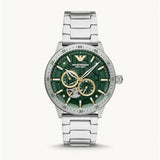 Buy Shop Emporio Armani Meccanico Chronograph Automatic Green Dial Silver Steel Strap Watch For Men - AR60053 USA Online