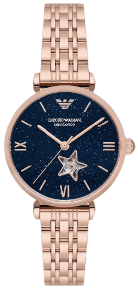 Buy Shop Emporio Armani Meccanico Crystals Black Dial Rose Gold Steel Strap Watch For Women - AR60043 USA Online