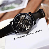 Buy Shop Emporio Armani Meccanico Quartz Black Dial Black Leather Strap Watch For Men - AR60032 USA Online