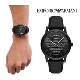 Buy Shop Emporio Armani Meccanico Quartz Black Dial Black Leather Strap Watch For Men - AR60032 USA Online