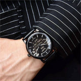 Buy Shop Emporio Armani Meccanico Quartz Black Dial Black Leather Strap Watch For Men - AR60032 USA Online
