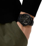 Buy Shop Emporio Armani Meccanico Quartz Black Dial Black Leather Strap Watch For Men - AR60032 USA Online