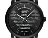 Buy Shop Emporio Armani Meccanico Quartz Black Dial Black Leather Strap Watch For Men - AR60032 USA Online