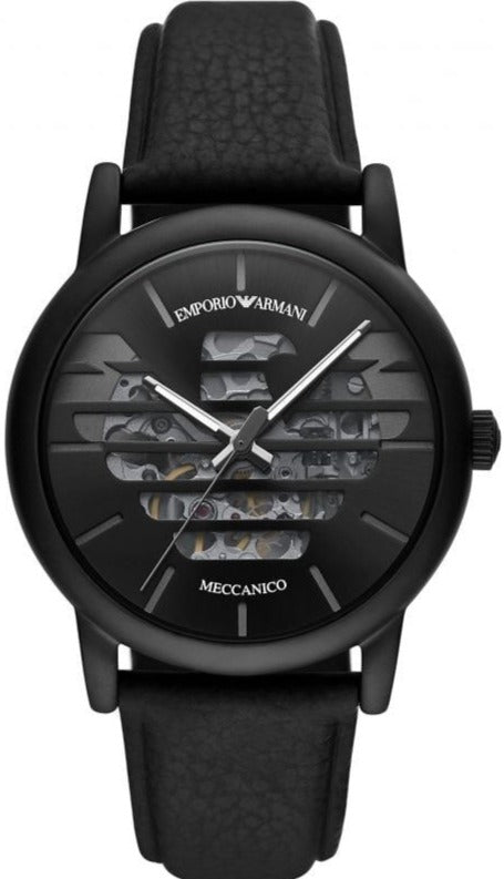 Buy Shop Emporio Armani Meccanico Quartz Black Dial Black Leather Strap Watch For Men - AR60032 USA Online