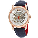 Buy Shop Emporio Armani Meccanico Silver Dial Blue Leather Strap Watch For Men - AR60009 USA Online