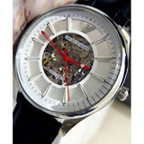 Buy Shop Emporio Armani Meccanico Silver Skeleton Dial Black Leather Strap Watch For Men - AR2072 USA Online