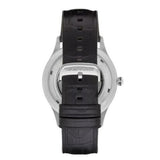 Buy Shop Emporio Armani Meccanico Silver Skeleton Dial Black Leather Strap Watch For Men - AR2072 USA Online