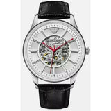 Buy Shop Emporio Armani Meccanico Silver Skeleton Dial Black Leather Strap Watch For Men - AR2072 USA Online
