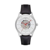 Buy Shop Emporio Armani Meccanico Silver Skeleton Dial Black Leather Strap Watch For Men - AR2072 USA Online