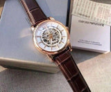 Buy Shop Emporio Armani Meccanico Silver Skeleton Dial Brown Leather Strap Watch For Men - AR1983 USA Online