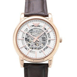 Buy Shop Emporio Armani Meccanico Silver Skeleton Dial Brown Leather Strap Watch For Men - AR1983 USA Online