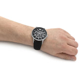 Buy Shop Emporio Armani Meccanico Skeleton Automatic Black Dial Black Leather Strap Watch for Men - AR60038 USA Online