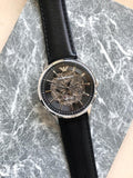 Buy Shop Emporio Armani Meccanico Skeleton Automatic Black Dial Black Leather Strap Watch for Men - AR60038 USA Online