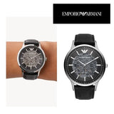 Buy Shop Emporio Armani Meccanico Skeleton Automatic Black Dial Black Leather Strap Watch for Men - AR60038 USA Online