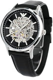 Buy Shop Emporio Armani Meccanico Skeleton Automatic Black Dial Black Leather Strap Watch for Men - AR60038 USA Online