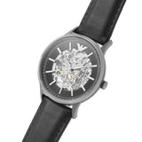 Buy Shop Emporio Armani Meccanico Skeleton Automatic Black Dial Black Leather Strap Watch for Men - AR60038 USA Online