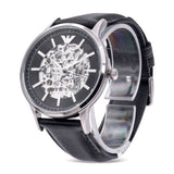 Buy Shop Emporio Armani Meccanico Skeleton Automatic Black Dial Black Leather Strap Watch for Men - AR60038 USA Online