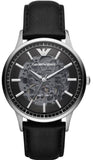 Buy Shop Emporio Armani Meccanico Skeleton Automatic Black Dial Black Leather Strap Watch for Men - AR60038 USA Online
