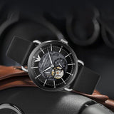 Buy Shop Emporio Armani Meccanico Skeleton Black Dial Black Leather Strap Watch For Men - AR60026 USA Online