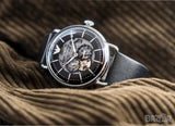 Buy Shop Emporio Armani Meccanico Skeleton Black Dial Black Leather Strap Watch For Men - AR60026 USA Online