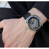 Buy Shop Emporio Armani Meccanico Skeleton Black Dial Black Leather Strap Watch For Men - AR60026 USA Online