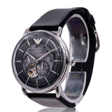 Buy Shop Emporio Armani Meccanico Skeleton Black Dial Black Leather Strap Watch For Men - AR60026 USA Online
