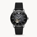 Buy Shop Emporio Armani Meccanico Skeleton Black Dial Black Leather Strap Watch For Men - AR60026 USA Online