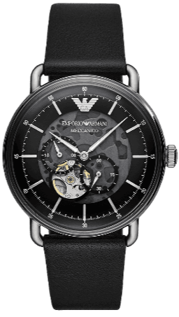 Buy Shop Emporio Armani Meccanico Skeleton Black Dial Black Leather Strap Watch For Men - AR60026 USA Online